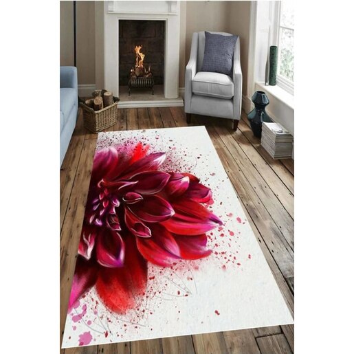 Covor living / dormitor Collection Red Dahlia, 120 x 180 cm, poliester, rosu-alb Covor living / dormitor Collection Red Dahlia, 120 x 180 cm, poliester, rosu-alb