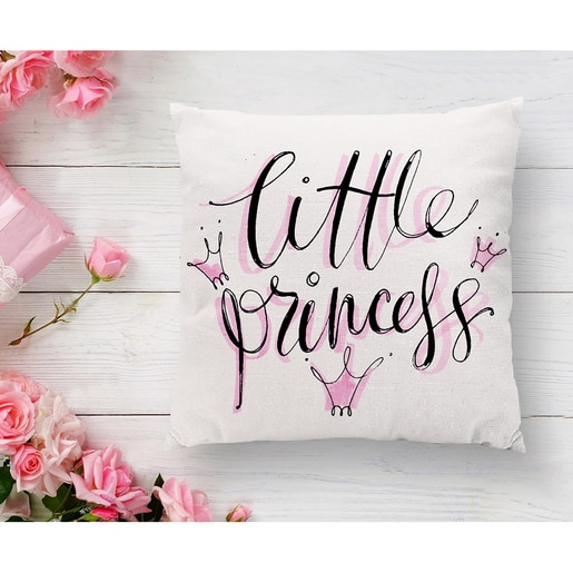 Fata perna decorativa Little Princess, 30% bumbac + 70% poliester, 43 x 43 cm, alb-roz Fata perna decorativa Little Princess, 30% bumbac + 70% poliester, 43 x 43 cm, alb-roz