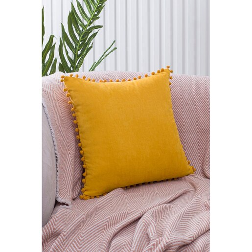 Fata perna decorativa Pompom, 100% poliester, 45 x 45 cm, galben Fata perna decorativa Pompom, 100% poliester, 45 x 45 cm, galben