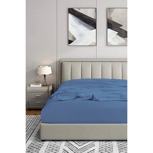 Cearsaf cu elastic pat MILA HOME, 100% bumbac ranforce, 180 x 200 cm, albastru inchis Cearsaf cu elastic pat MILA HOME, 100% bumbac ranforce, 180 x 200 cm, albastru inchis