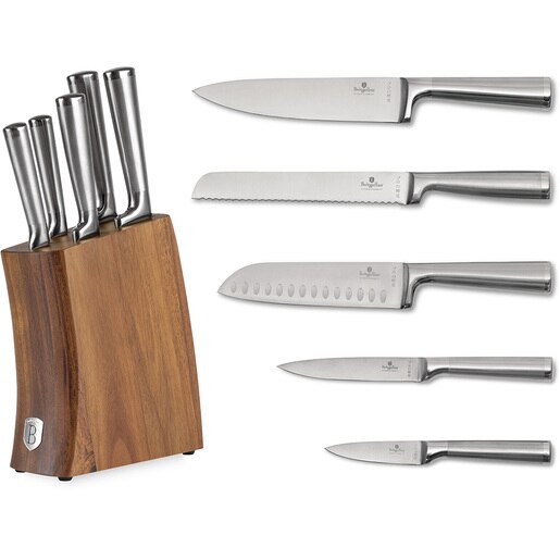 Set cutite BERLINGER HAUS BH/3124 + suport lemn, 5 piese, otel, 9-20cm, argintiu Set cutite BERLINGER HAUS BH/3124 + suport lemn, 5 piese, otel, 9-20cm, argintiu