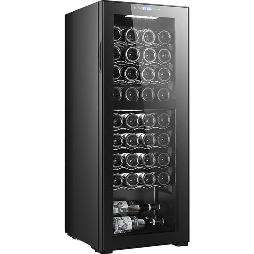 Racitor de vinuri VORTEX VWC10NBK02D, 36 sticle, H 110 cm, Clasa G, negru Racitor de vinuri VORTEX VWC10NBK02D, 36 sticle, H 110 cm, Clasa G, negru