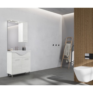 Set mobilier baie Savinidue Terra, 3 piese, 75 cm, Iluminare LED, alb Set mobilier baie Savinidue Terra, 3 piese, 75 cm, Iluminare LED, alb