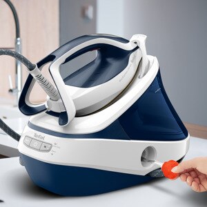 Statie de calcat TEFAL Pro Express Ultimate GV9712E0, 3000W, 590g/min, 1200ml, talpa Durilium, albastru-alb Statie de calcat TEFAL Pro Express Ultimate GV9712E0, 3000W, 590g/min, 1200ml, talpa Durilium, albastru-alb