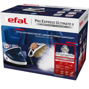 Statie de calcat TEFAL Pro Express Ultimate GV9712E0, 3000W, 590g/min, 1200ml, talpa Durilium, albastru-alb Statie de calcat TEFAL Pro Express Ultimate GV9712E0, 3000W, 590g/min, 1200ml, talpa Durilium, albastru-alb