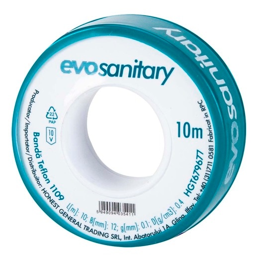 Banda teflon EVOSANITARY, 19 mm x 40 m, alb Banda teflon EVOSANITARY, 19 mm x 40 m, alb