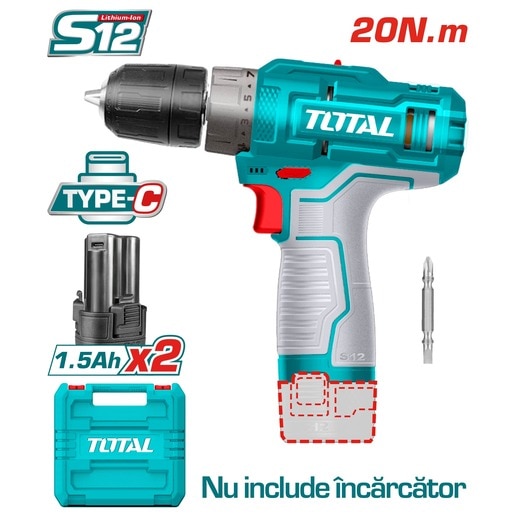 Masina de gaurit si insurubat 2X1.5 Ah, 12V, Total Masina de gaurit si insurubat 2X1.5 Ah, 12V, Total